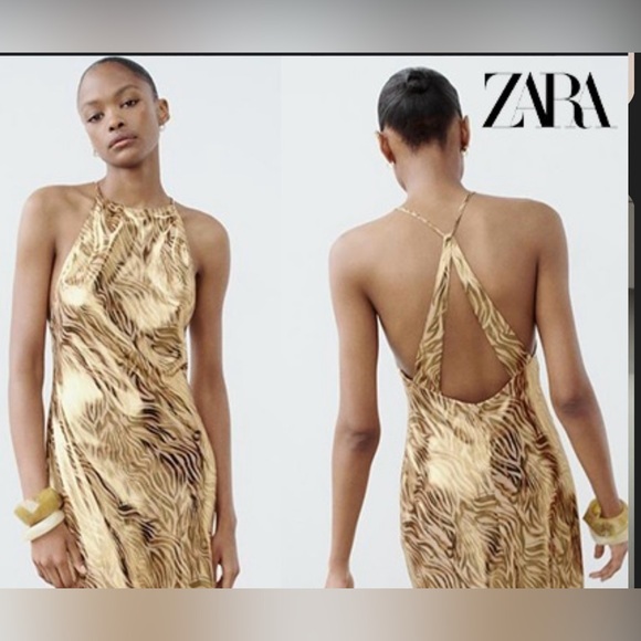 NWT Zara Gold Zebra Print Maxi Dress
Small Cross Back Detail - Picture 8 of 10